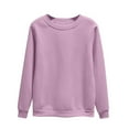 thumbnail image 1 of Htigea Women's Crew Neck Sweatshirts Fall Fleece Long Sleeve Athletic Top Solid Color Casual Workout Pullover Shirts Purple L, 1 of 5