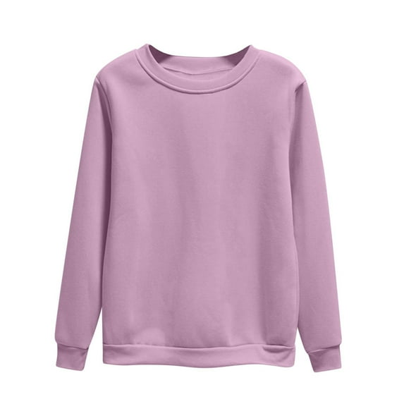 Htigea Women's Crew Neck Sweatshirts Fall Fleece Long Sleeve Athletic Top Solid Color Casual Workout Pullover Shirts Purple L
