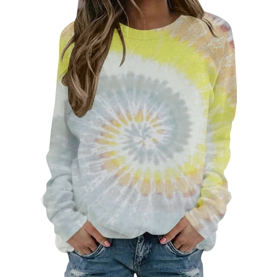 Htigea Women's Crew Neck Sweatshirts Trendy Tie-Dye Print Long Sleeve Fall Clothes Casual Loose Fit Pullover Tops Gray XXL
