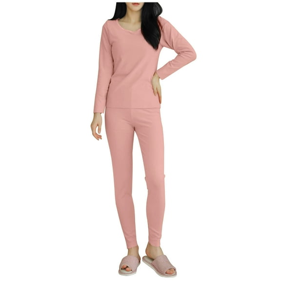 Htigea Women's Crewneck Tops and Bottoms 2 Pieces Thermal Underwear Long Johns Set Soft Comfy Sleepwear Pajamas Watermelon Red L