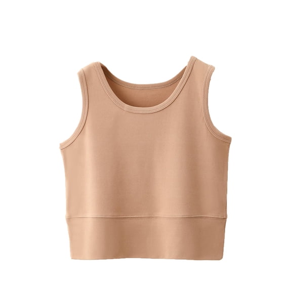 Htigea Women's Cropped Tank Tops Crew Neck Sleeveless Undershirts Solid Color Workout Base Layer Shirts Khaki L