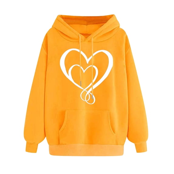 Htigea Women's Cute Hoodies Heart Graphic Sweatshirts Drawstring Hooded Pullover Tops | Fashion 2026, Loose Fit, Casual Holiday Weekend Outfits, Pocket Yellow L