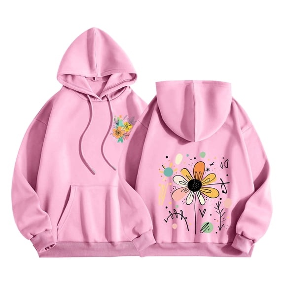 Htigea Women's Cute Hoodies & Sweatshirts Long Sleeve Drawstring Hooded Pullover Preppy Oversized Loose Fit Casual Tops with Pockets Pink S