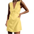 thumbnail image 1 of Htigea Women's Deep V-Neck Tank Dress Cotton Linen Sleeveless Mini Dress Casual Breathable A Line Beach Tank Sundress Yellow,M, 1 of 6