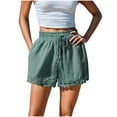 thumbnail image 1 of Htigea Women's Elastic Waist Shorts Drawstring Linen Short Pants Summer Lightweight Casual Vacation Shorts with Pockets Green XL, 1 of 7
