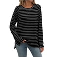 thumbnail image 1 of Htigea Women's Fall Shirt Preppy Striped Long Sleeve Tops Casual Loose Fitted Crewneck Pullover Tunic Tees Black S, 1 of 5