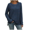 thumbnail image 1 of Htigea Women's Fall Shirt Preppy Striped Long Sleeve Tops Casual Loose Fitted Crewneck Pullover Tunic Tees Dark Blue 2XL, 1 of 6