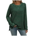 thumbnail image 1 of Htigea Women's Fall Shirt Preppy Striped Long Sleeve Tops Casual Loose Fitted Crewneck Pullover Tunic Tees Green S, 1 of 6