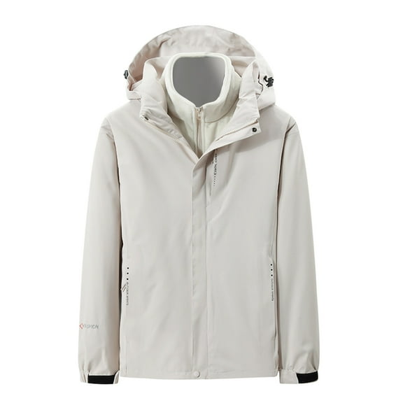 Htigea Women's Fall Winter Jacket 3 in 1 Convertible Hiking Athletic Coats Waterproof Windproof Outdoor Windbreaker Jackets with Pockets White 4XL