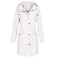 thumbnail image 1 of Htigea Women's Fall Winter Long Windbreaker Hooded Rain Jackets Waterproof Button Zip Up Trench Coats Lightweight Outdoor Raincoat with Pocket White 3XL, 1 of 4