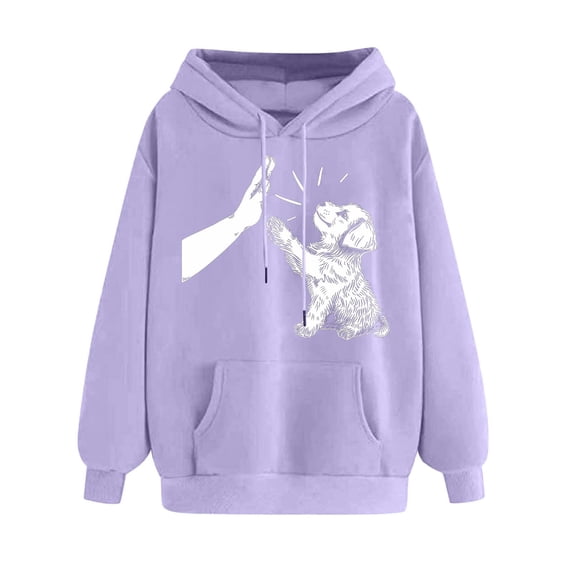 Htigea Women's Fall Winter Sweatshirts Cute Hoodies Loose Casual Pullover Drawstring Hooded Long Sleeve Tops with Pocket Purple M