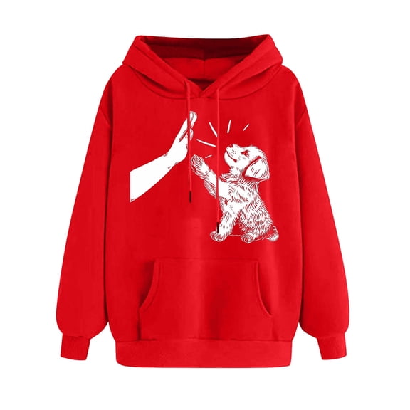 Htigea Women's Fall Winter Sweatshirts Cute Hoodies Loose Casual Pullover Drawstring Hooded Long Sleeve Tops with Pocket Red S