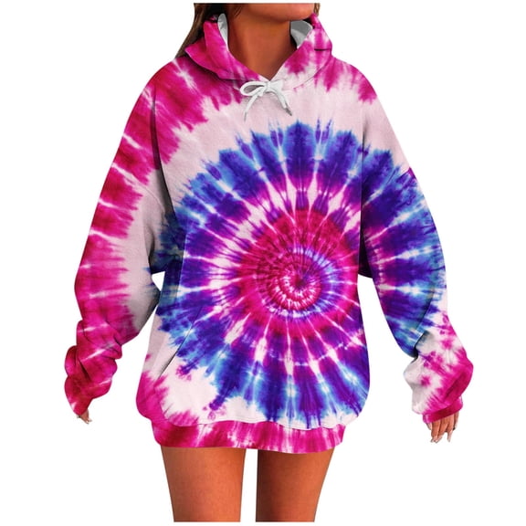 Htigea Women's Fashion Hoodies & Sweatshirts Fall Long Sleeve Pullover Tops | Oversized Preppy Clothes, Trendy Tie-Dye Print, Loose, Casual Everyday Wear, Drawstring Hooded, Pocket Hot Pink S