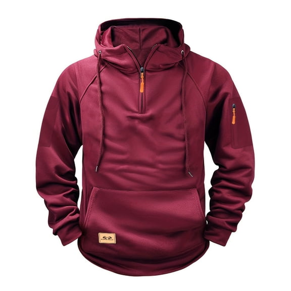 Htigea Women's Fashion Hoodies & Sweatshirts Half Zip Hooded Pullover Oversized Drawstring Long Sleeve Tops with Pockets Red S