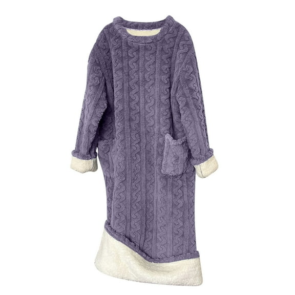 Htigea Women's Flannel Nightgown Comfy Crew Neck Pullover Sleep Dresses Winter Warm Long Homewear Pajamas with Pockets Purple,S