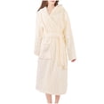 thumbnail image 1 of Htigea Women's Fleece Bathrobe Soft Comfy Long Sleep Robe Belt with Belt and Pocket Winter Warm Loungewear Beige,Free Size, 1 of 5