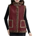 thumbnail image 1 of Htigea Women's Fleece Lined Vest Stylish Stand Collar Sleeveless Jackets Faux Suede Zip Up Coats with Pockets Wine M, 1 of 8