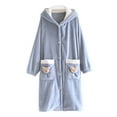 thumbnail image 1 of Htigea Women's Fleece Robe Soft Long Sleeve Hooded Nightgown Button Down Housecoat Cute Shower Spa Robes with Pockets Blue,M, 1 of 4