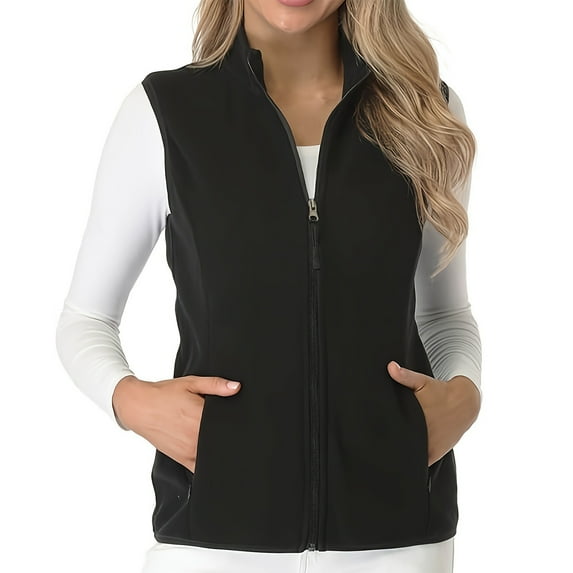Htigea Women's Fleece Vest Soft Comfy Sleeveless Jacket Full Zip Up Gilet Coats with Pockets Black XXXXL