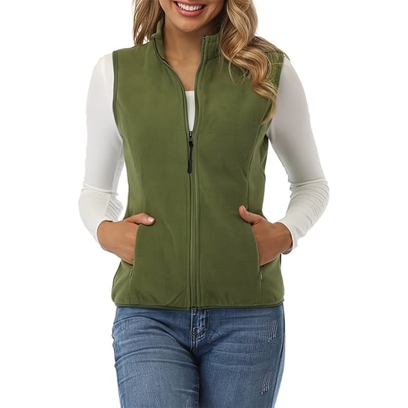 Htigea Women's Fleece Vest Soft Comfy Sleeveless Jacket Full Zip Up Gilet Coats with Pockets Green XXL