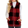 thumbnail image 1 of Htigea Women's Fleece Vest Trendy Plaid Sleeveless Jackets Casual Zip Up Hooded Coat Soft Comfy Loungewear Outerwear Red S, 1 of 5