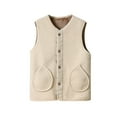 thumbnail image 1 of Htigea Women's Fleece Vest Winter Warm V Neck Sleeveless Outerwear Lightweight Casual Waistcoat with Pocket Beige XXXL, 1 of 6