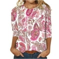 thumbnail image 1 of Htigea Women's Floral Tshirts Cute 3/4 Sleeve Crew Neck Tees Ladies Three-Quarter Sleeves Top Lightweight Everyday Wear Pink,M, 1 of 5