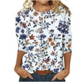 thumbnail image 1 of Htigea Women's Floral Tshirts Cute 3/4 Sleeve Crew Neck Tees Ladies Three-Quarter Sleeves Top Lightweight Everyday Wear White,S, 1 of 5