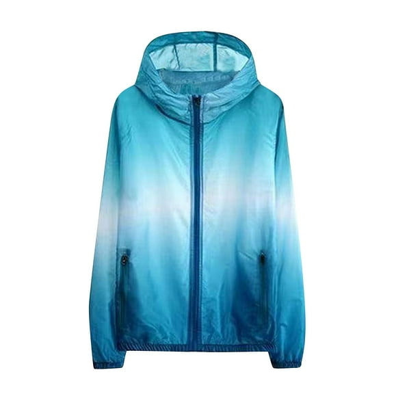 Htigea Women's Full Zip Up Jacket UPF 50+ Rash Guard Long Sleeve Lightweight Sun Protection Jackets Gradient Color Coats Blue XXL