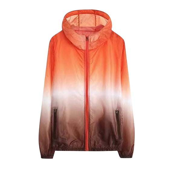 Htigea Women's Full Zip Up Jacket UPF 50+ Rash Guard Long Sleeve Lightweight Sun Protection Jackets Gradient Color Coats Orange XXXL