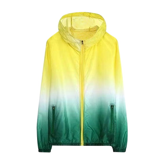 Htigea Women's Full Zip Up Jacket UPF 50+ Rash Guard Long Sleeve Lightweight Sun Protection Jackets Gradient Color Coats Yellow S