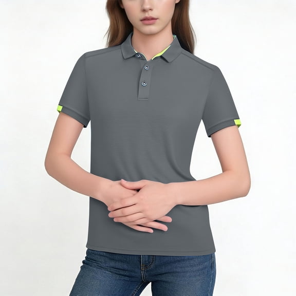 Htigea Women's Golf T-Shirts Short Sleeve V Neck Collared Tees Summer Lightweight Sport Tennis Tops Gray XXL