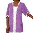 thumbnail image 1 of Htigea Women's Half Sleeve Cardigan Cotton Linen Lace Trim Open Front Tops Casual Loose Beach Everyday Cardigans Purple 3XL, 1 of 5