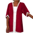 thumbnail image 1 of Htigea Women's Half Sleeve Cardigan Cotton Linen Lace Trim Open Front Tops Casual Loose Beach Everyday Cardigans Red 4XL, 1 of 5