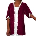 thumbnail image 1 of Htigea Women's Half Sleeve Cardigan Cotton Linen Lace Trim Open Front Tops Casual Loose Beach Everyday Cardigans Wine 4XL, 1 of 5