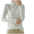 thumbnail image 1 of Htigea Women's High Neck Long Sleeve Sweater Fall Winter Base Layer Pullover Slim Fit Tops Ribbed Knit Jumper Sweaters White L, 1 of 4