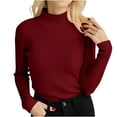 thumbnail image 1 of Htigea Women's High Neck Long Sleeve Sweater Stretchy Slim Fit Pullover Ribbed Knit Sweaters Fall Winter Base Layer Tops Wine Free Size, 1 of 3