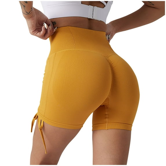 Htigea Women's High Waisted Butt Lifting Leggings Compression Tummy Control Yoga Pants Gym Workout Biker Shorts Yellow M