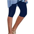thumbnail image 1 of Htigea Women's High Waisted Yoga Leggings Solid Stretch Workout Capris Slim Fit Summer Capri Pants Soft Cozy Milk Silk Bottoms s Today Navy M, 1 of 5