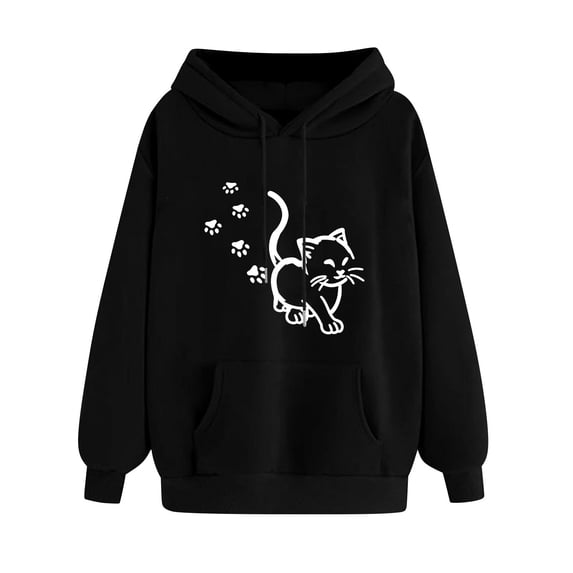 Htigea Women's Hooded Sweatshirts Cute Graphic Pullover Hoodies with Pocket | Fall Winter Clothes, Drawstring, Loose Fit, Casual Work Daily Tops Black XXL