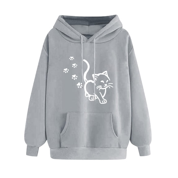 Htigea Women's Hooded Sweatshirts Cute Graphic Pullover Hoodies with Pocket | Fall Winter Clothes, Drawstring, Loose Fit, Casual Work Daily Tops Gray XXL