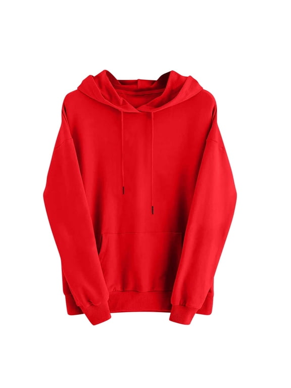 Women's Hoodies & Sweatshirts Drawstring Hooded Long Sleeve Pullover Top with Pockets Casual Trendy Everyday Wear Red S