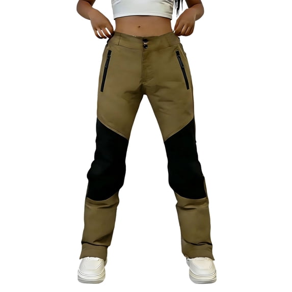 Htigea Women's Jogger Pants Waterproof Softshell Outdoor Climbing Hiking Pants with Zipper Pockets Khaki L