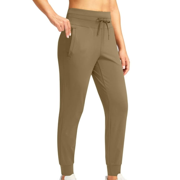 Qgtaibl Women's Joggers with Pockets Tapered Sweatpants for Women Gym Workout Pants for Yoga Running (Khaki,L)