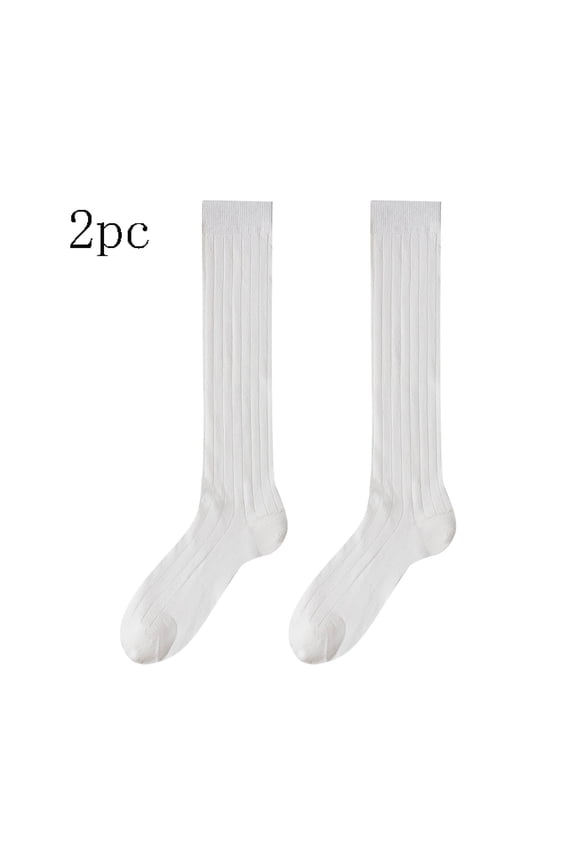 Women's Knee High Socks Cotton Thin Casual Long Tube Socks Solid Color Breathable Spring Summer Socks White Free Size