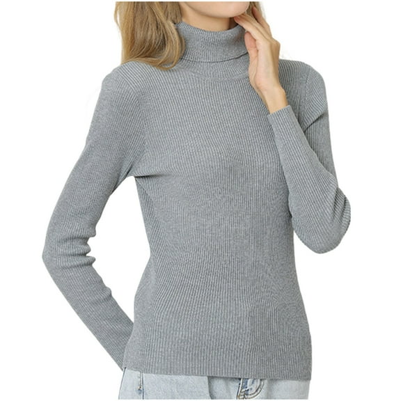 Htigea Women's Knit Sweaters Turtleneck Long Sleeve Slim Fit Base Layer Sweater Gray M