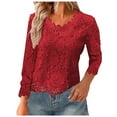 thumbnail image 1 of Htigea Women's Lace Crochet Tops Dressy Long Sleeve Tops Elegant Going Out Party Blouses Wine 3XL, 1 of 5