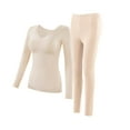 thumbnail image 1 of Htigea Women's Lace V Neck Tops and Bottoms Long Johns Sets Fall Winter Thermal Underwear Base Layer 2 Piece Beige XXL, 1 of 9