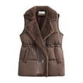 thumbnail image 1 of Htigea Women's Lapel Gilet Trendy Drawstring Waist Vest Button Down Coats Padded Sleeveless Jackets with Pockets Coffee M, 1 of 3