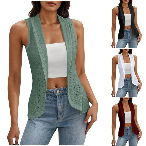 Htigea Women's Lightweight Open Front Cardigans Sleeveless Casual Spring Summer Cardigan Green,M